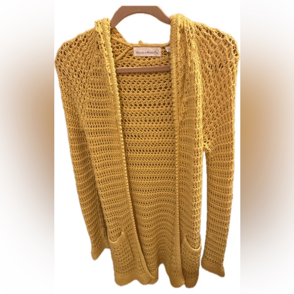 Charlie & Robin Sweaters - Charlie & Robin Anthropologie Onshore Breeze Open Crochet Cardigan Yellow Medium